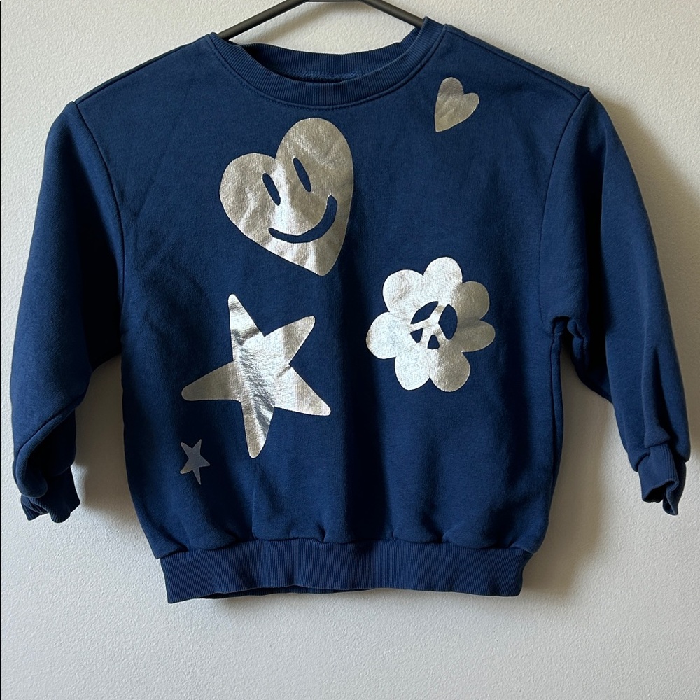 Kids Navy Sweatshirt with Silver Icon Graphics
